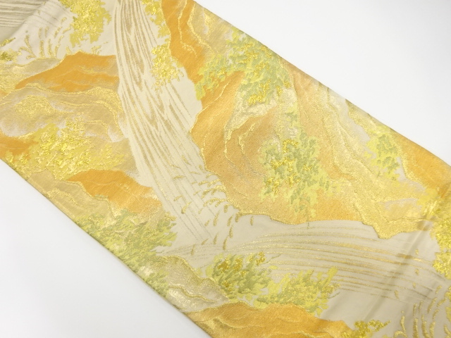 JAPANESE KIMONO / ANTIQUE FUKURO OBI / SILK / WOVEN WATERFALL SCENERY